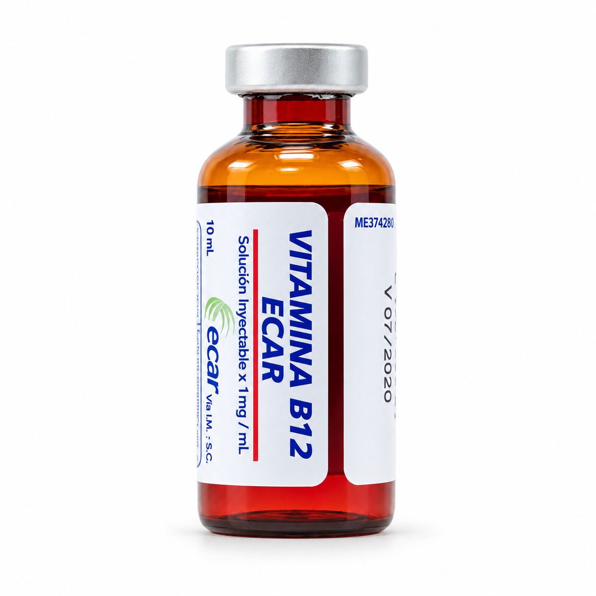Vitamina B12 Ecar 10 mg/10 ml en solución inyectable para uso médico.